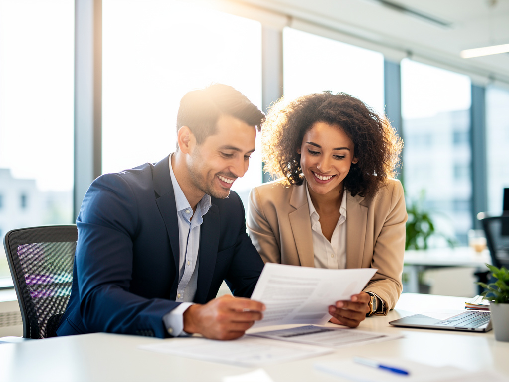 Consultant and client reviewing results together at a desk in a bright modern office